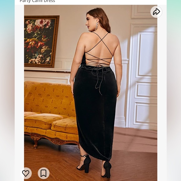 Women's Plus Size Satin Spaghetti Strap Cowl Neck Wrap Party Cami Dress - Picture 2 of 6